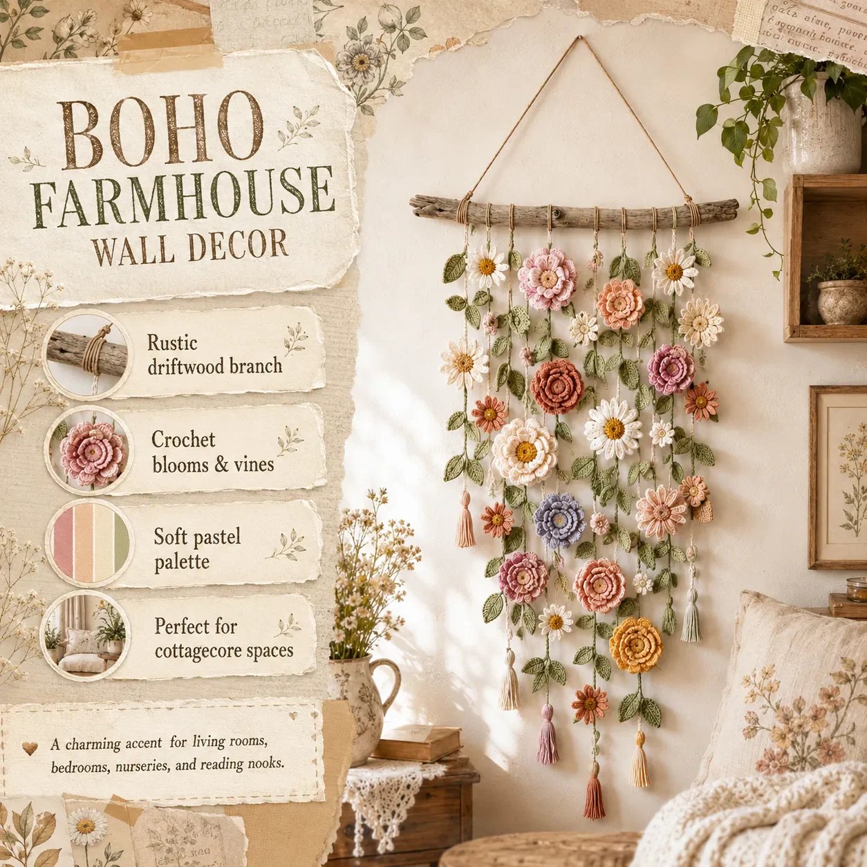 🌸Boho Crochet Flower Wall Hanging Decor