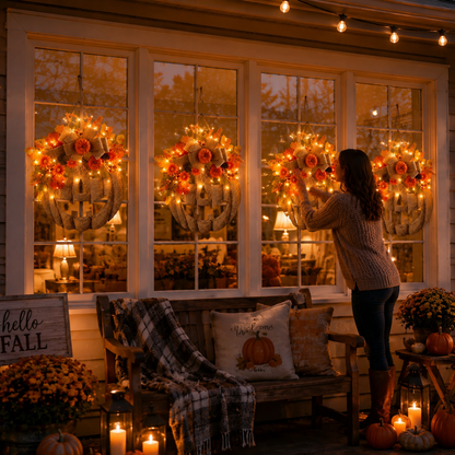🎃✨ Lighted Burlap Pumpkin Wreath