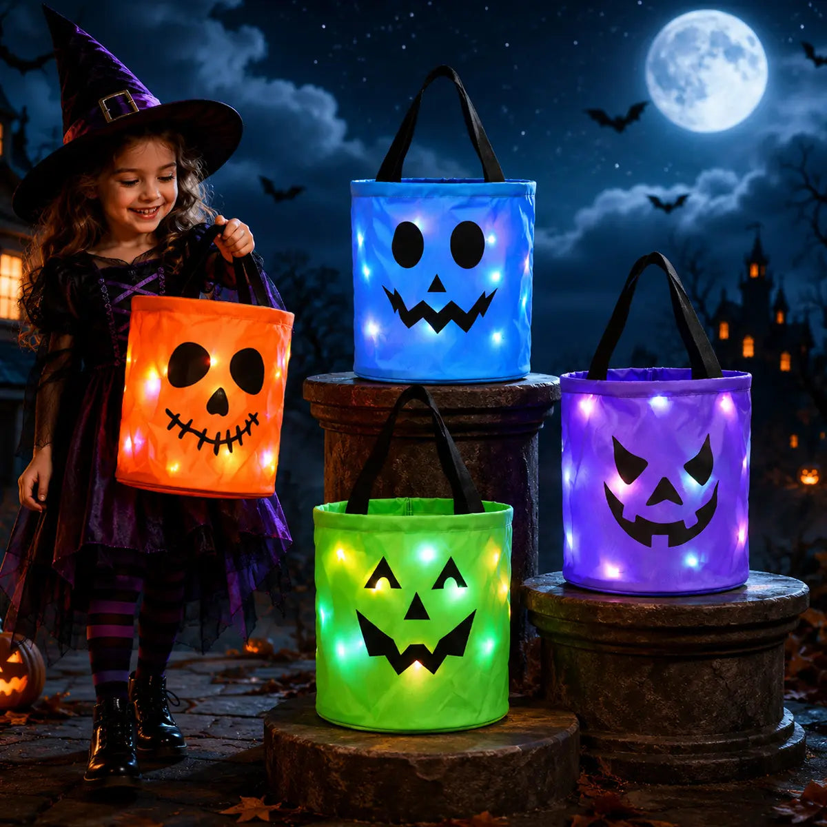 👻 Glow-in-the-Dark Halloween Candy Basket – LED Trick-or-Treat Bag