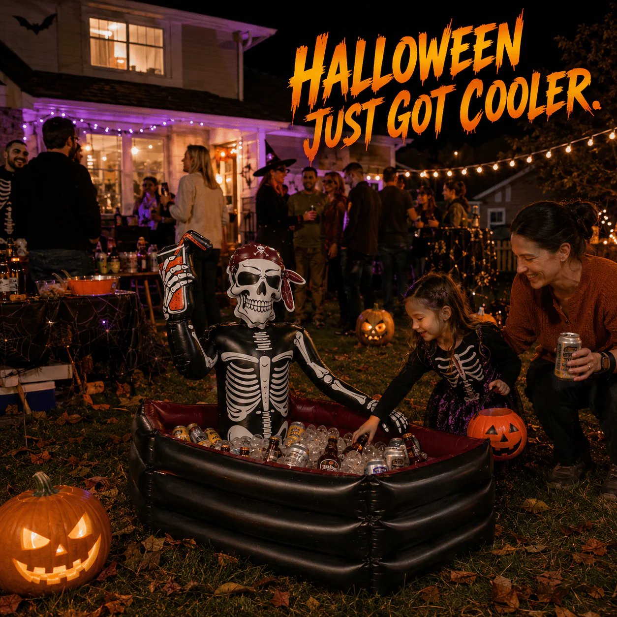 ☠️40-Gallon Inflatable Pirate Skeleton Cooler for Halloween
