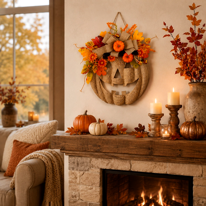 🎃✨ Lighted Burlap Pumpkin Wreath