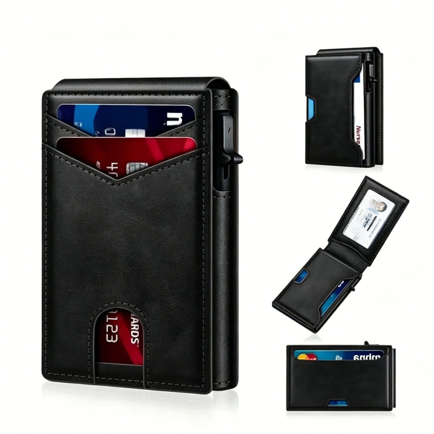 🔥Minimalist Pop-Up Wallet for Men – RFID Blocking Aluminum Card Holder , ID Window & Leather Front Pocket