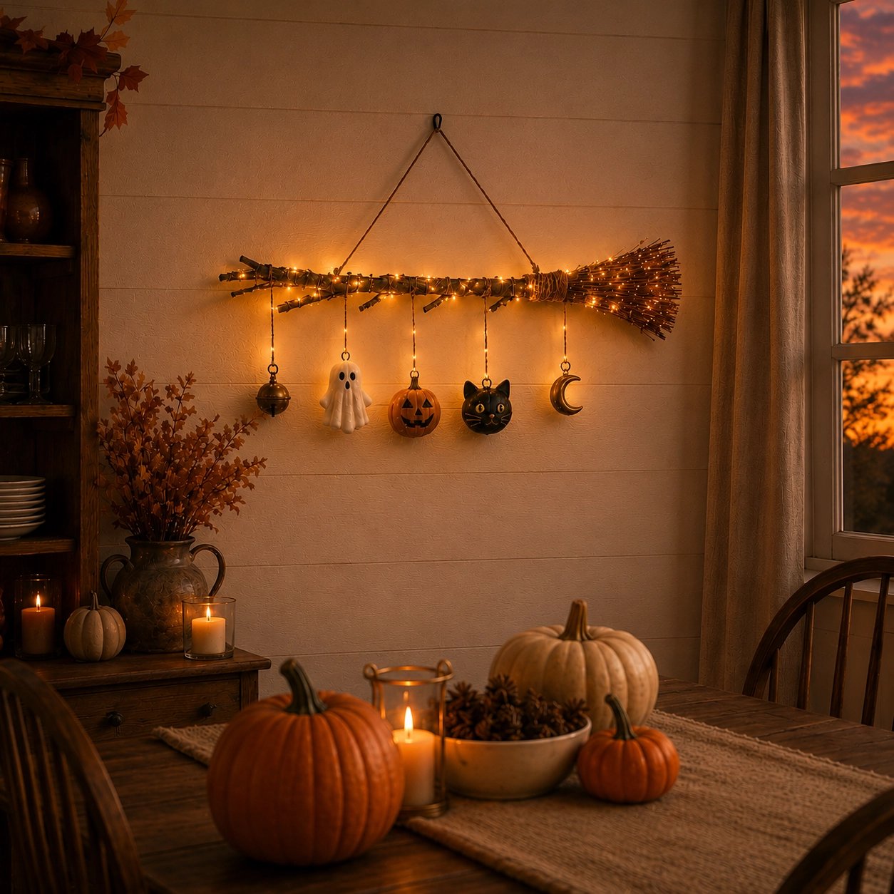 🍂 Lighted Fall Broom Wall Hanging – A Cozy Halloween Glow For Every Room ✨