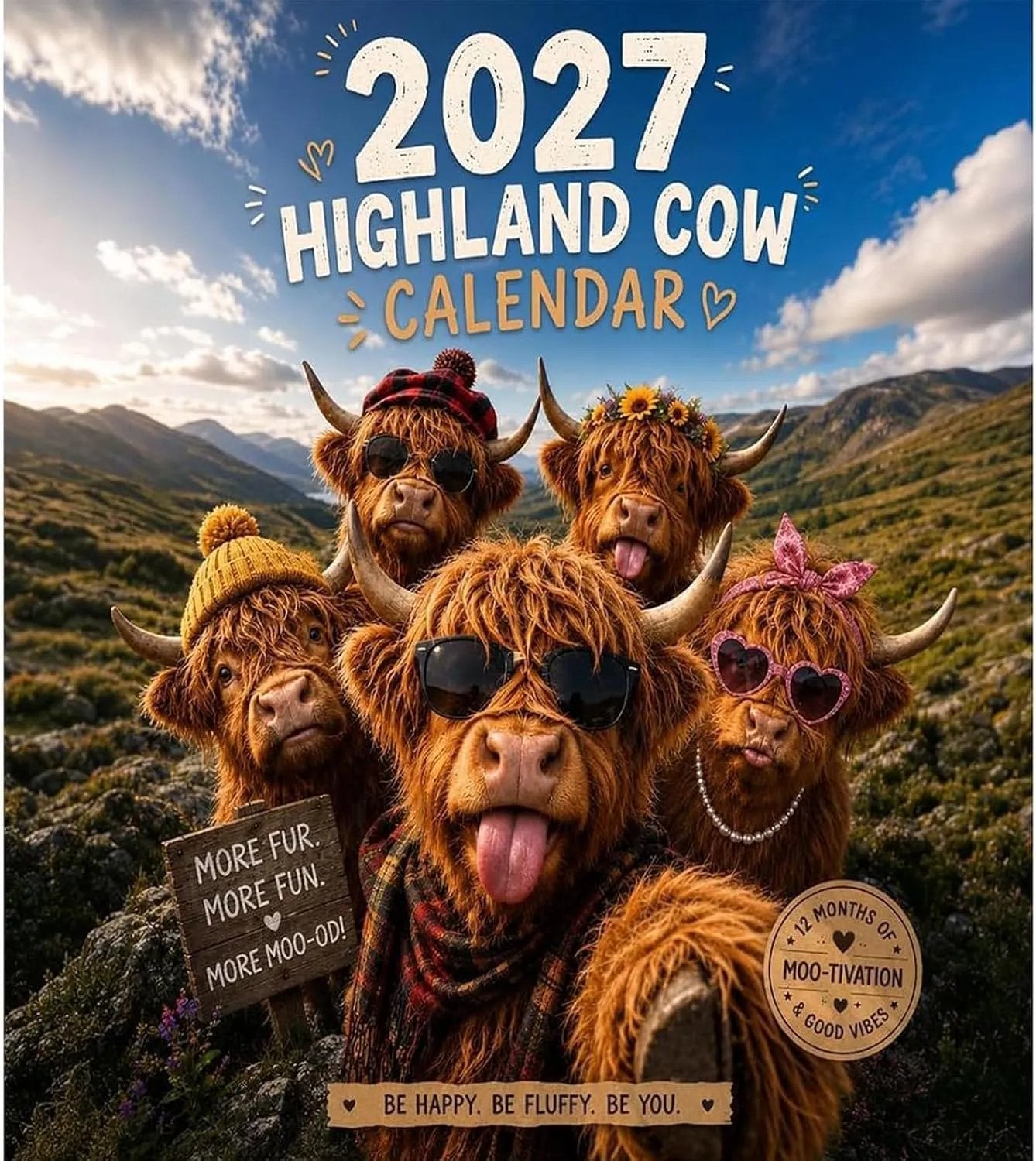 🐮Adventure & Fun Crew Highland Cow Calendar📆 2027 Full Year Planner