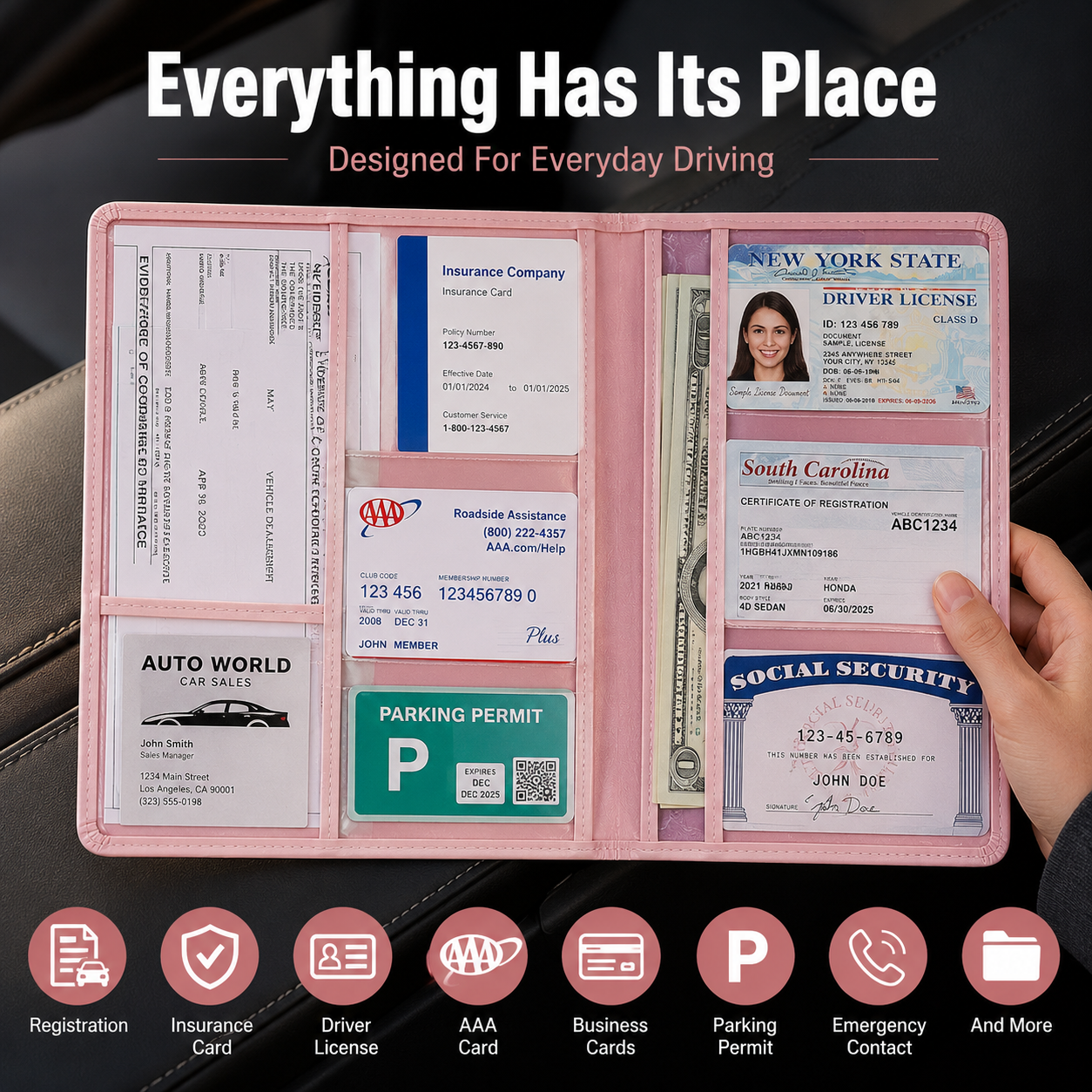 🚗 Car Registration & Insurance Document Holder | Premium PU Leather Organizer