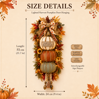 🍂🏡🎃Lighted Stacked Pumpkin Fall Door Decor with 3 Seasonal Plaques
