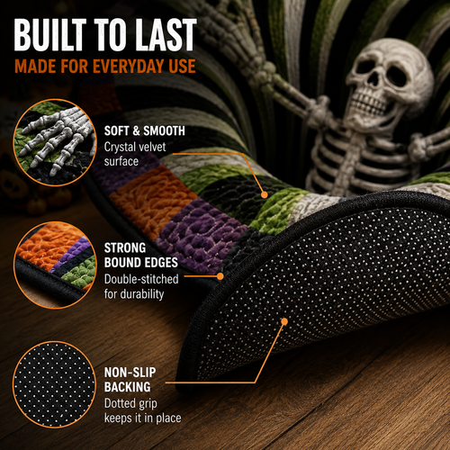 💀Halloween 3D Bottomless Illusion Rug Skeleton Pit Non-Slip Crystal Velvet Mat 🎃