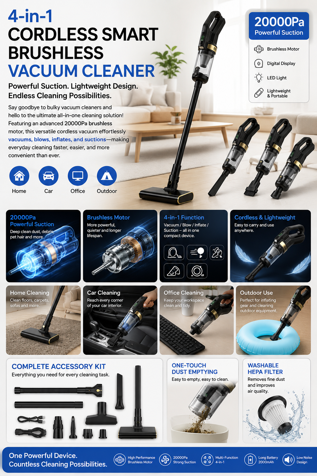 4-in-1 Cordless Smart Brushless Vacuum Cleaner