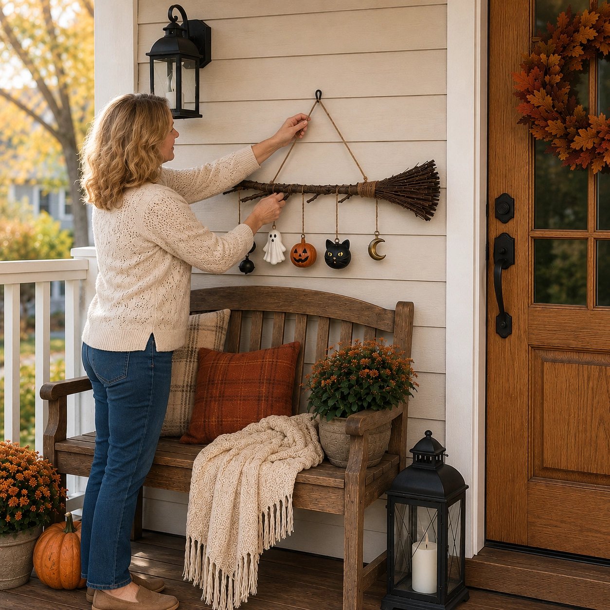 🍂 Lighted Fall Broom Wall Hanging – A Cozy Halloween Glow For Every Room ✨