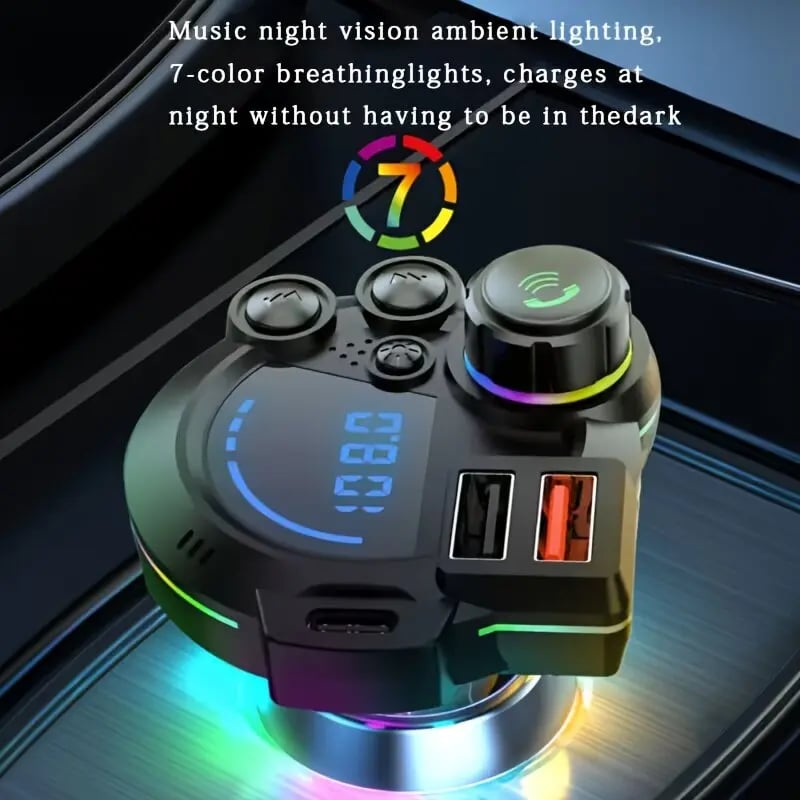 ⚡ 20W PD Car Charger & Bluetooth 5.3 FM Transmitter – Bass Booster & RGB Light – Wireless MP3 Radio Adapter 🎵