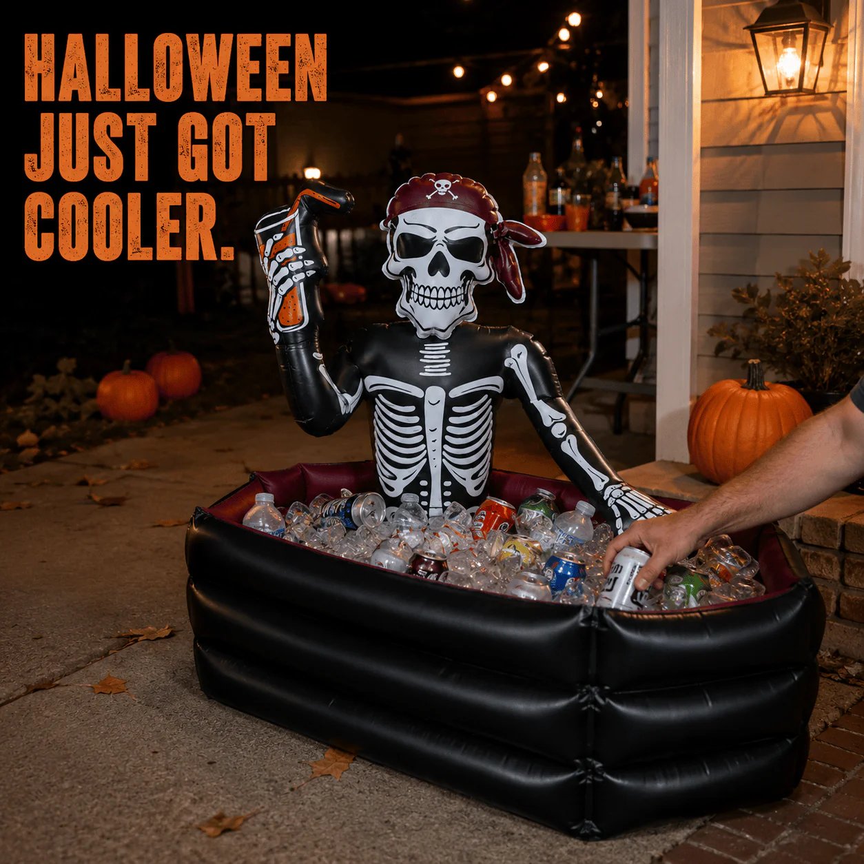 ☠️40-Gallon Inflatable Pirate Skeleton Cooler for Halloween