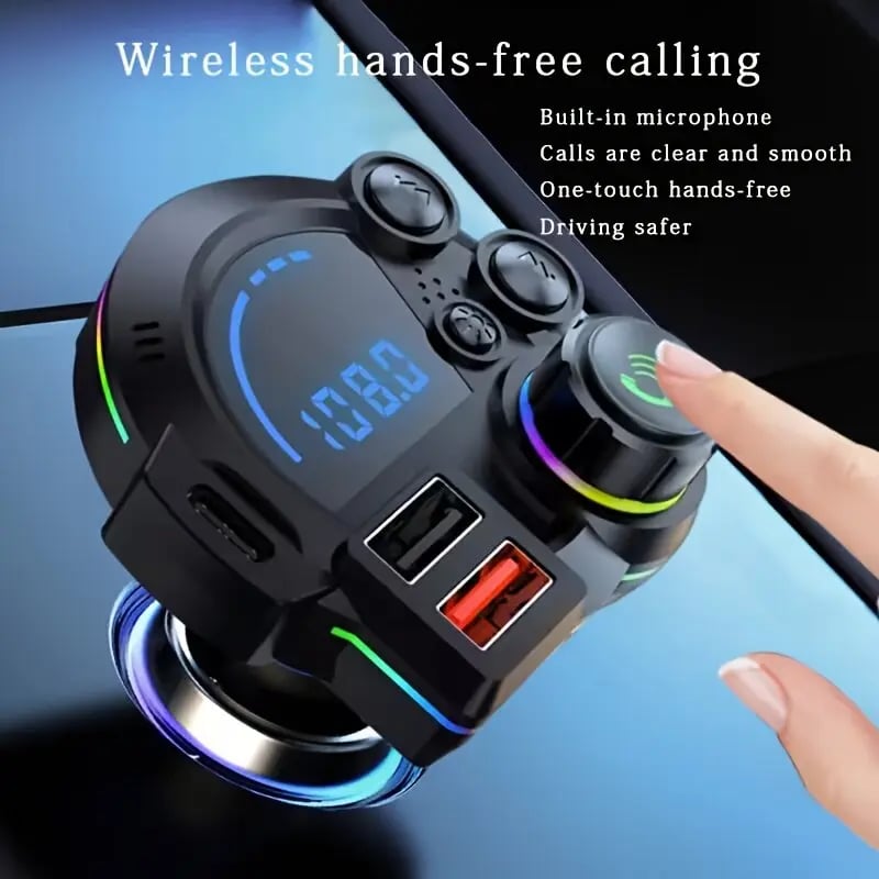 ⚡ 20W PD Car Charger & Bluetooth 5.3 FM Transmitter – Bass Booster & RGB Light – Wireless MP3 Radio Adapter 🎵