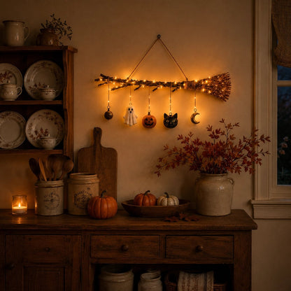 🍂 Lighted Fall Broom Wall Hanging – A Cozy Halloween Glow For Every Room ✨