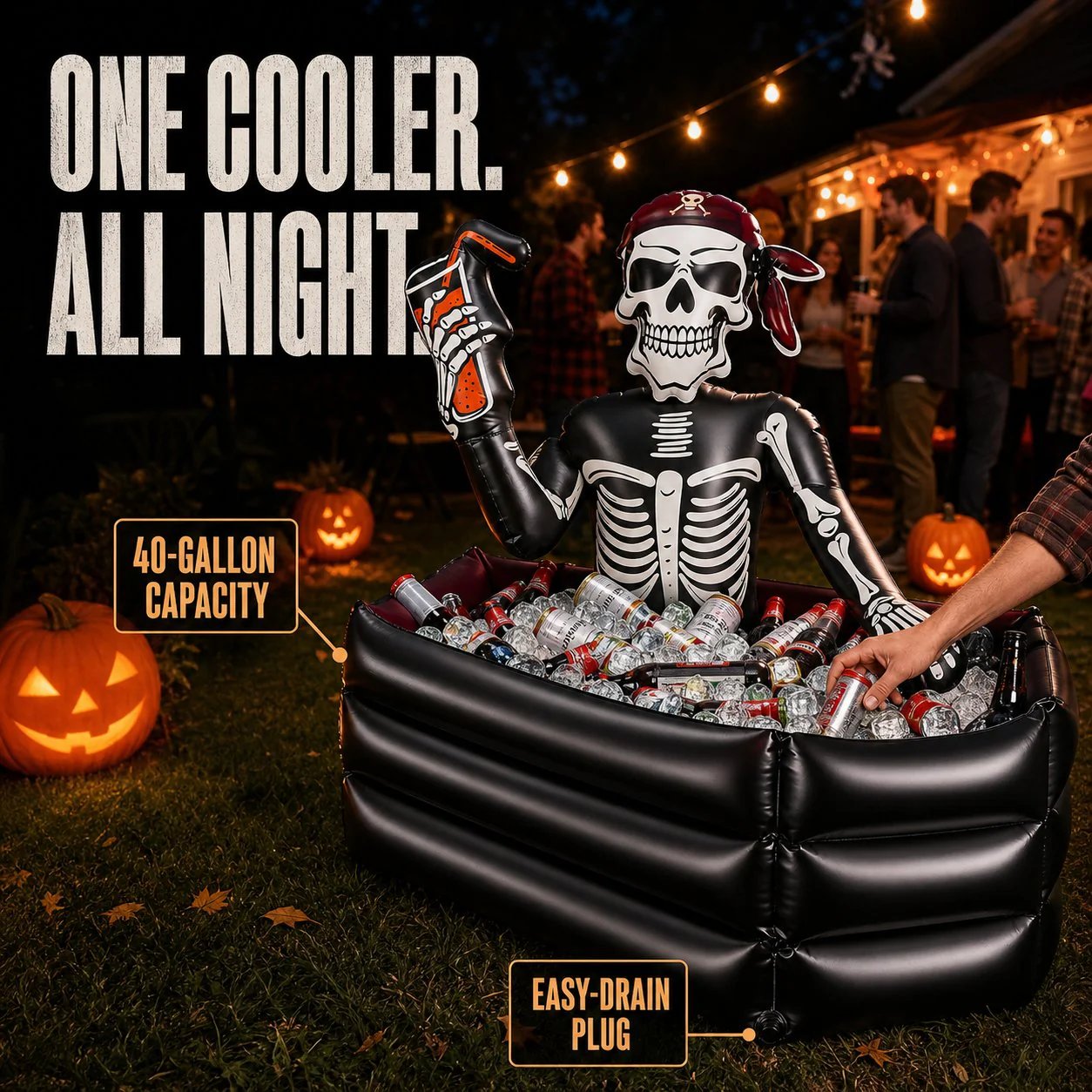 ☠️40-Gallon Inflatable Pirate Skeleton Cooler for Halloween