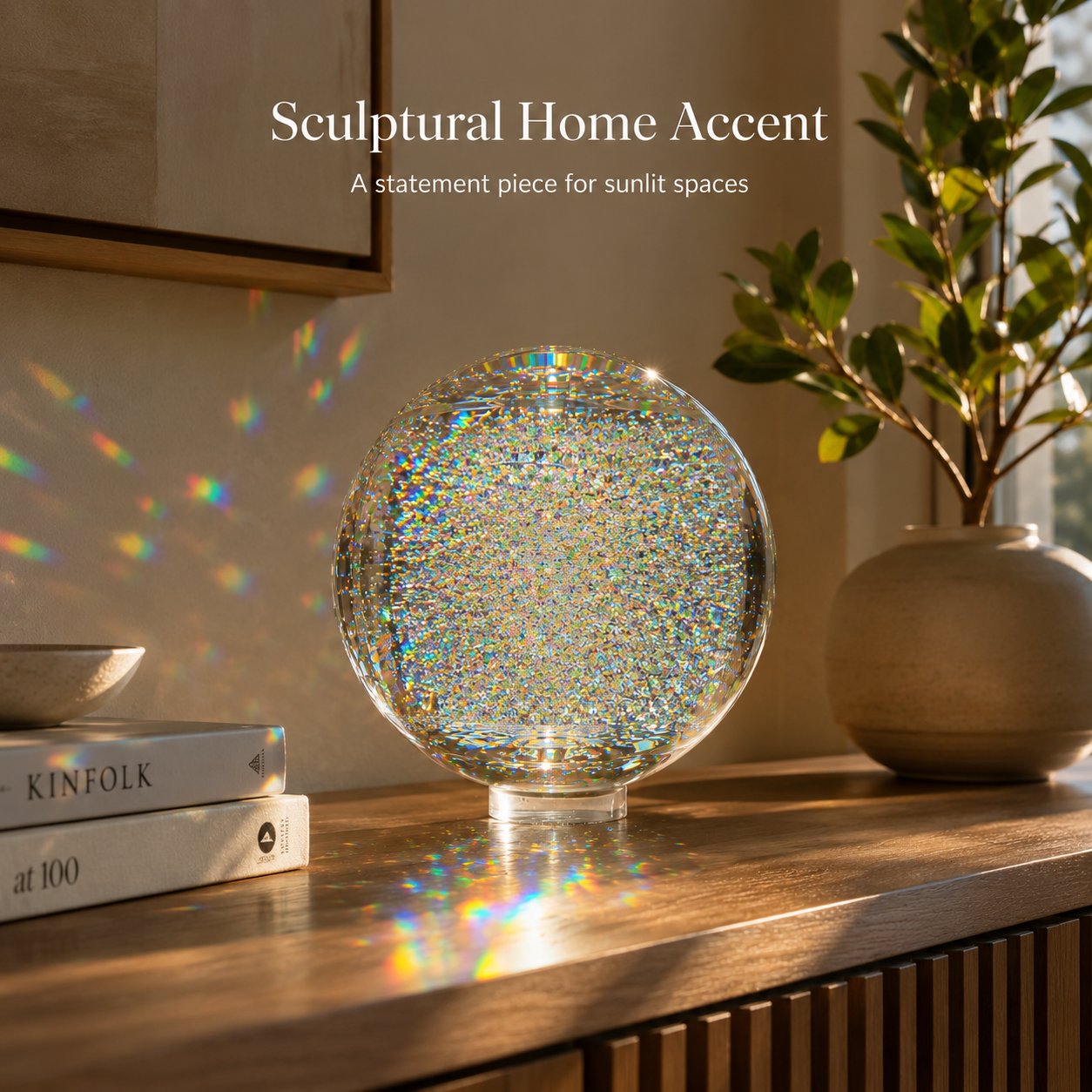 Holographic Refraction Art Sphere – Premium Optical Glass Light Prism Decor for Home & Office