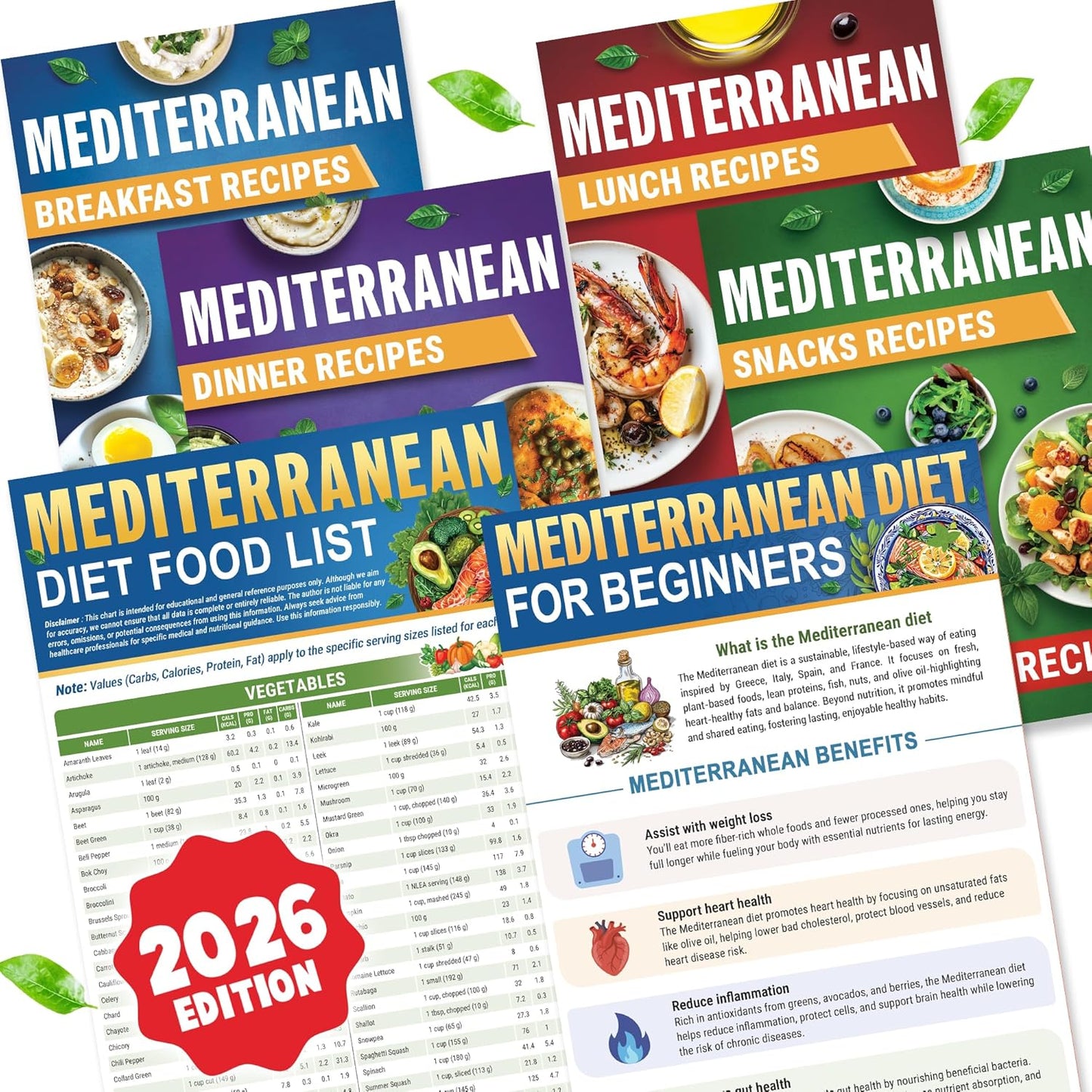 🥗Feel More Confident About Everyday Meals - 6-Piece Mediterranean Meal Planning Set With A 28-Day Guide And 80 Recipes🍋
