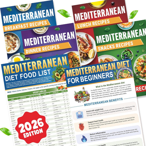 🥗Feel More Confident About Everyday Meals - 6-Piece Mediterranean Meal Planning Set With A 28-Day Guide And 80 Recipes🍋