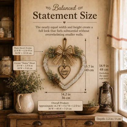 Rustic Farmhouse “Home” Heart Wreath – Ready-to-Hang Country Wall Decor