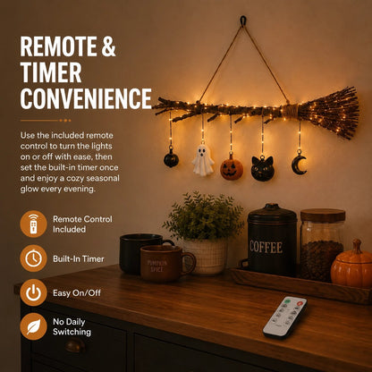 🍂 Lighted Fall Broom Wall Hanging – A Cozy Halloween Glow For Every Room ✨