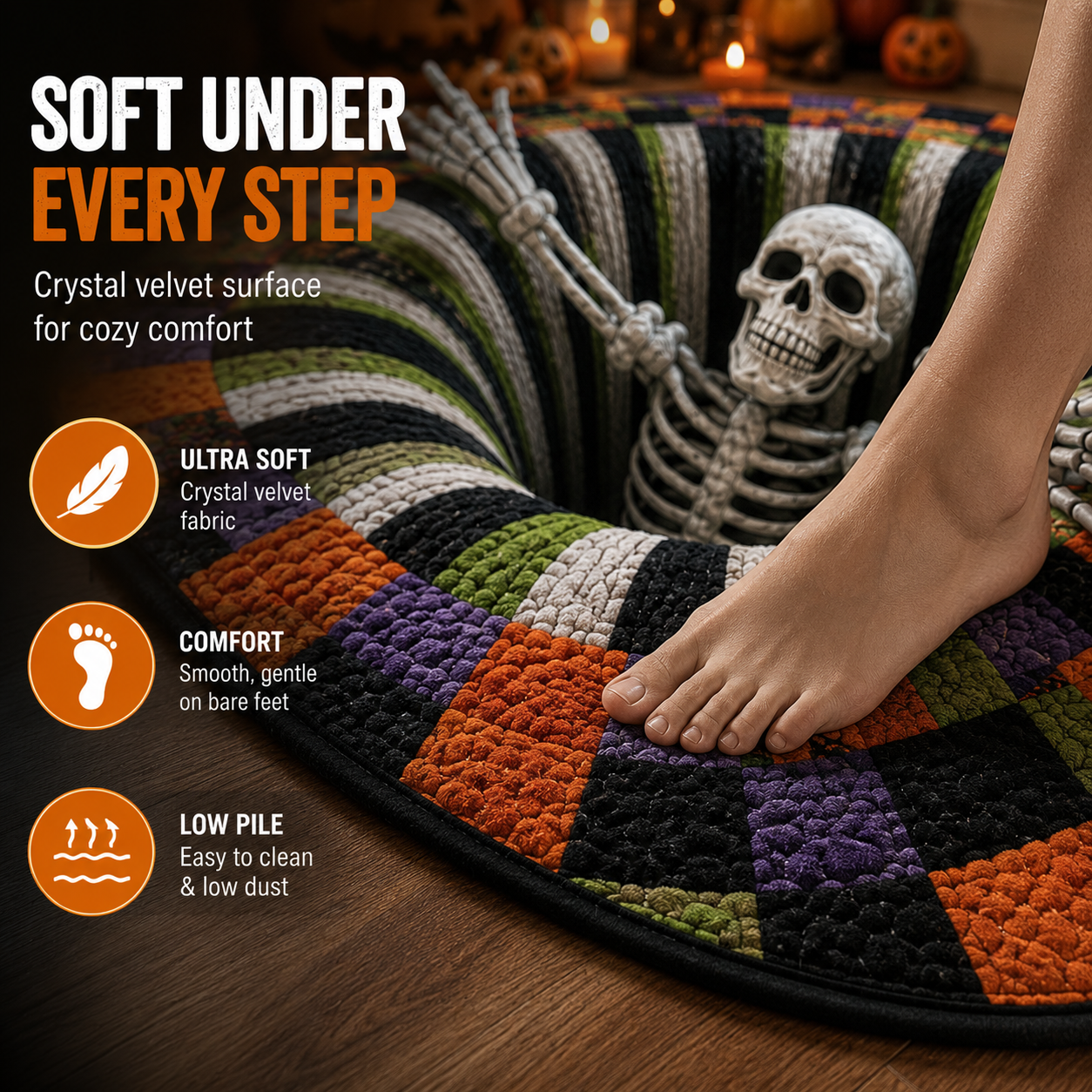💀Halloween 3D Bottomless Illusion Rug Skeleton Pit Non-Slip Crystal Velvet Mat 🎃