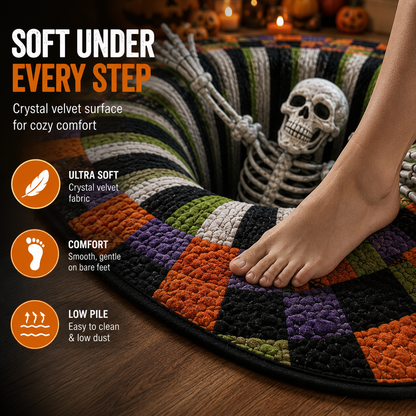 💀Halloween 3D Bottomless Illusion Rug Skeleton Pit Non-Slip Crystal Velvet Mat 🎃