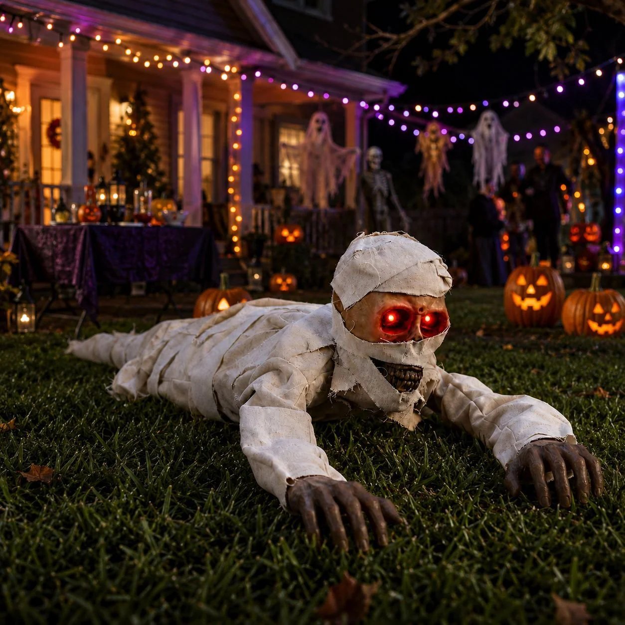 💀Sound-Activated Animated Crawling Mummy with Glowing Red Eyes