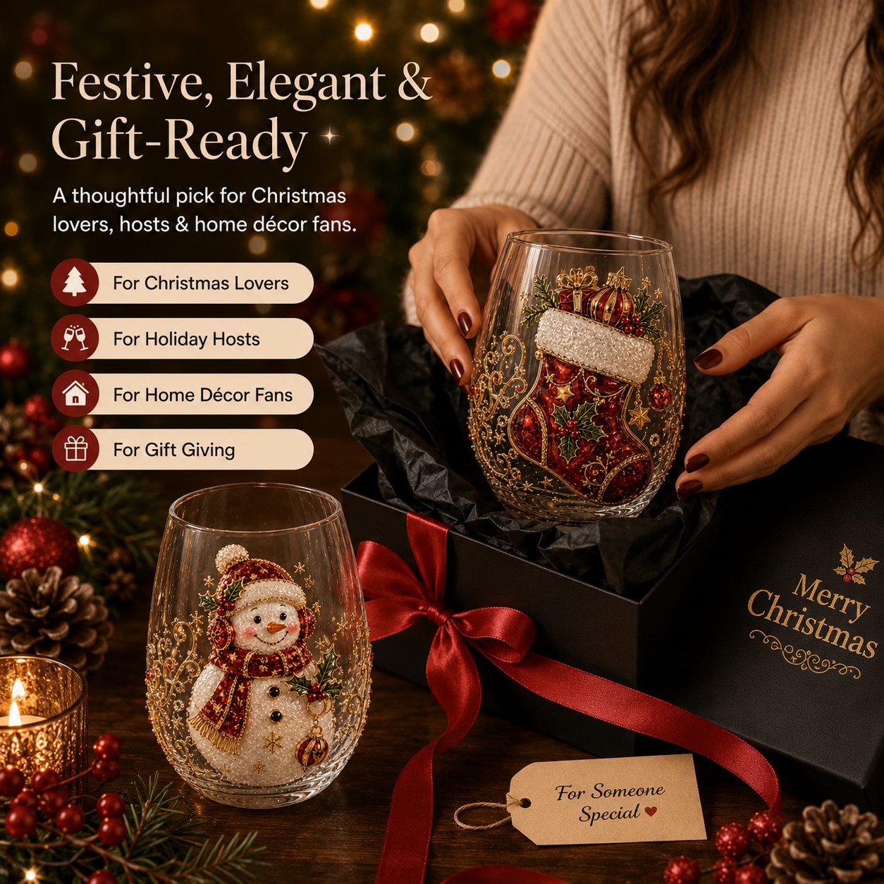🎅Christmas Early Bird Sale🎄Christmas Glass Art Cup | Luxury Raised Holiday Glassware for Drinks, Decor & Christmas Gifts 🎁