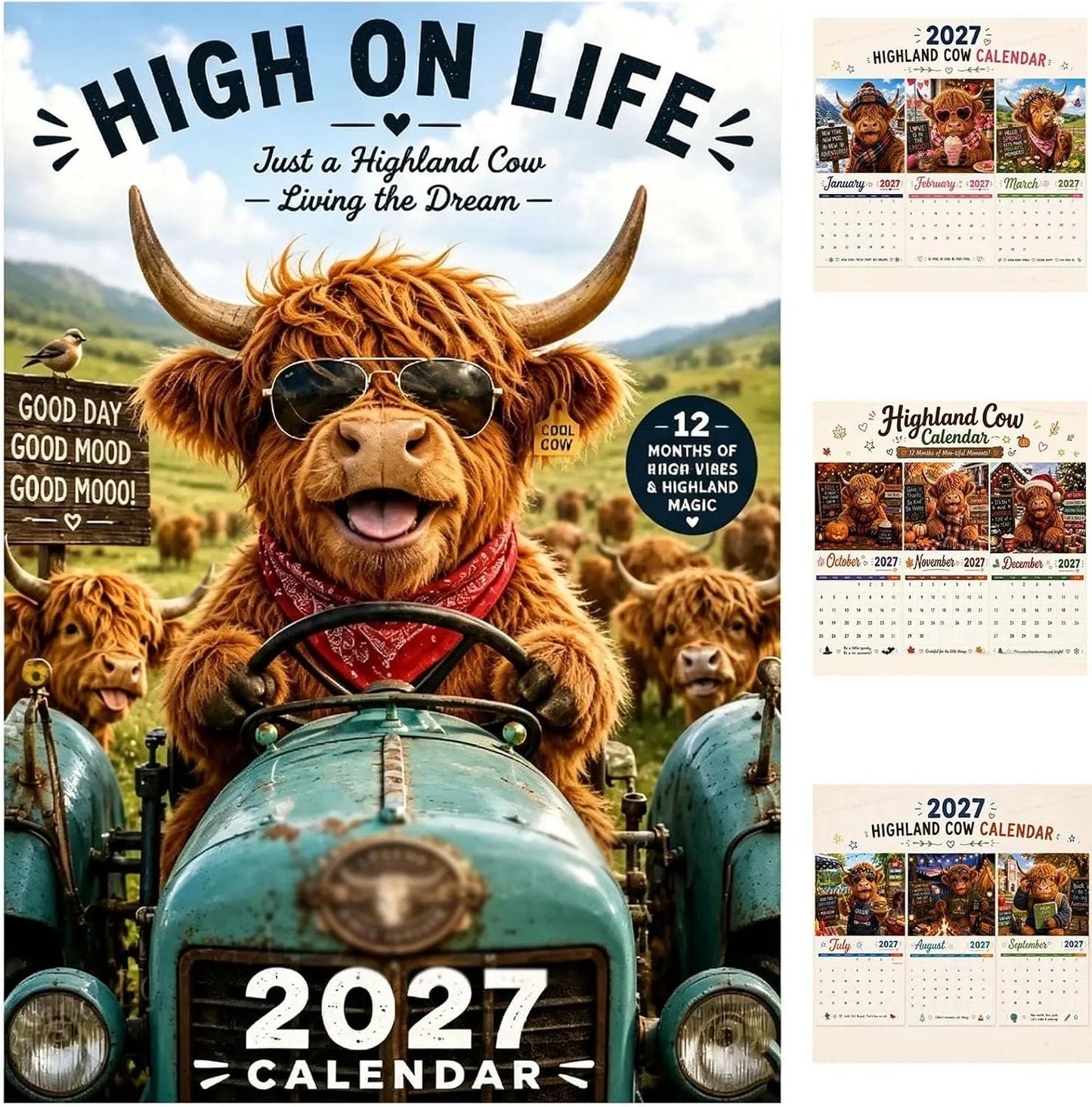 🐮Adventure & Fun Crew Highland Cow Calendar📆 2027 Full Year Planner