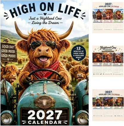 🐮Adventure & Fun Crew Highland Cow Calendar📆 2027 Full Year Planner