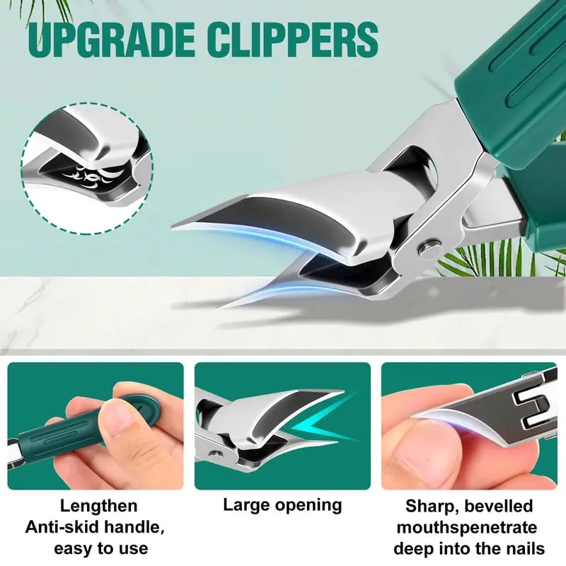 ✂️✨ Eagle Beak Wide Jaw Nail Clippers Set | Anti-Splash 25° Slanted Blade for Thick & Ingrown Toenails | Ultra-Sharp Stainless Steel Manicure & Pedicure Tool 🦅
