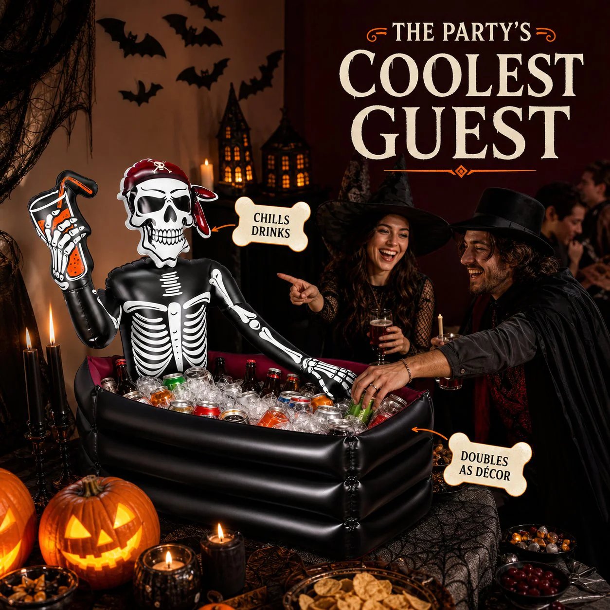 ☠️40-Gallon Inflatable Pirate Skeleton Cooler for Halloween