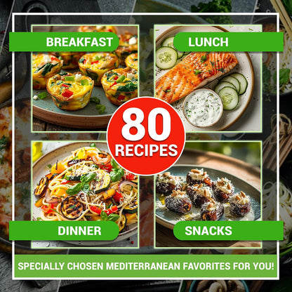 🥗Feel More Confident About Everyday Meals - 6-Piece Mediterranean Meal Planning Set With A 28-Day Guide And 80 Recipes🍋