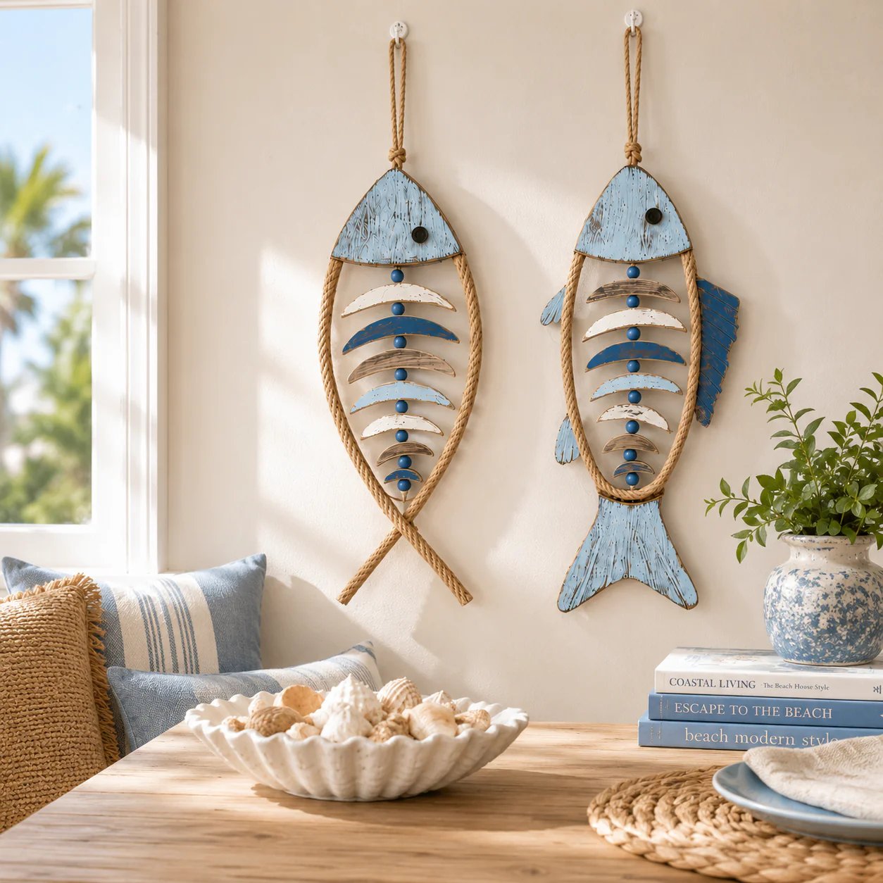 🎉🎉🐟✨ Lighted Coastal Rope Fish Wall Hanging