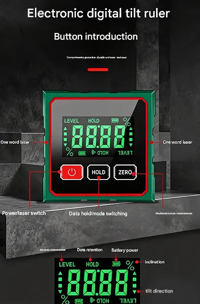 4-Side Magnetic Digital Angle Gauge with Laser