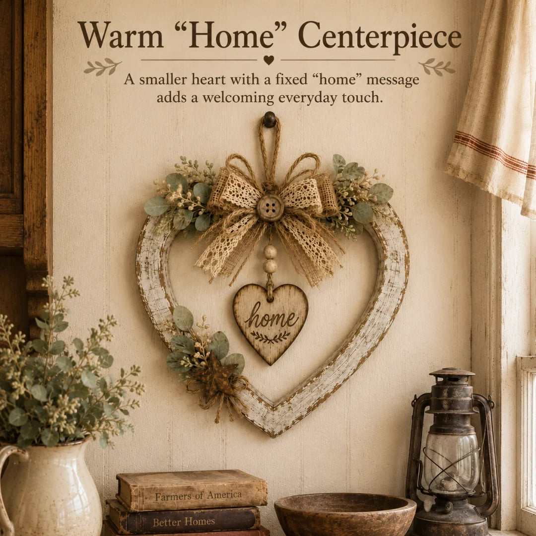 Rustic Farmhouse “Home” Heart Wreath – Ready-to-Hang Country Wall Decor