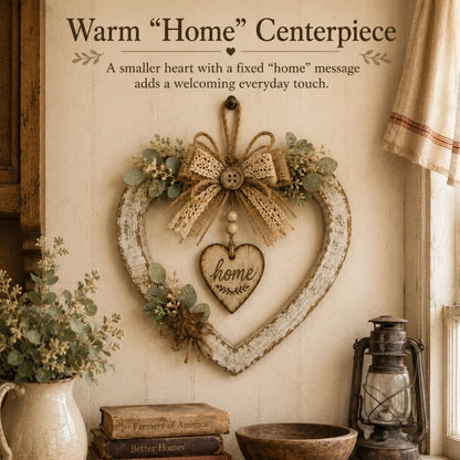 Rustic Farmhouse “Home” Heart Wreath – Ready-to-Hang Country Wall Decor