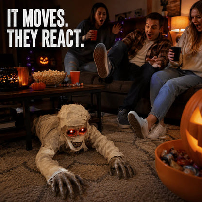 💀Sound-Activated Animated Crawling Mummy with Glowing Red Eyes