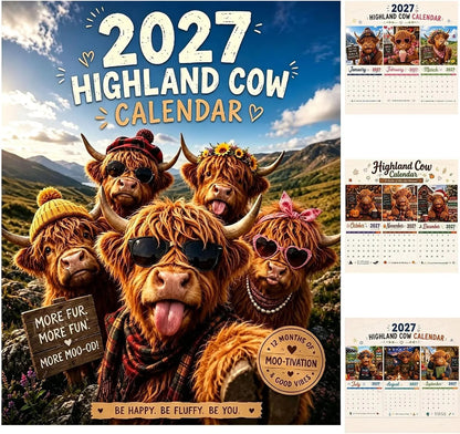 🐮Adventure & Fun Crew Highland Cow Calendar📆 2027 Full Year Planner