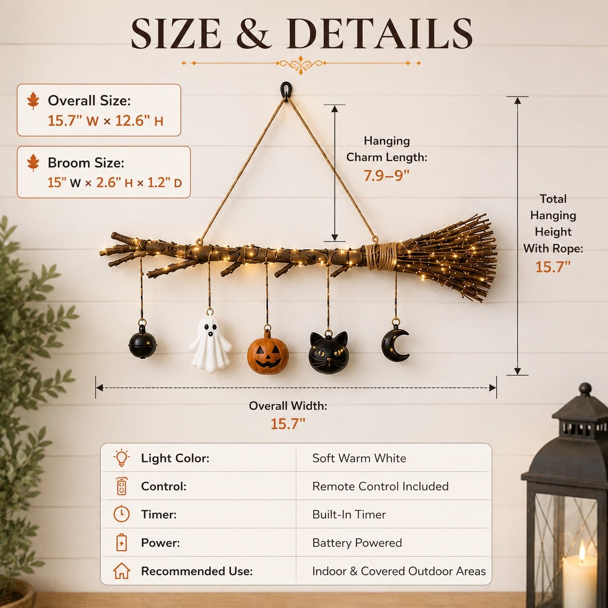 🍂 Lighted Fall Broom Wall Hanging – A Cozy Halloween Glow For Every Room ✨