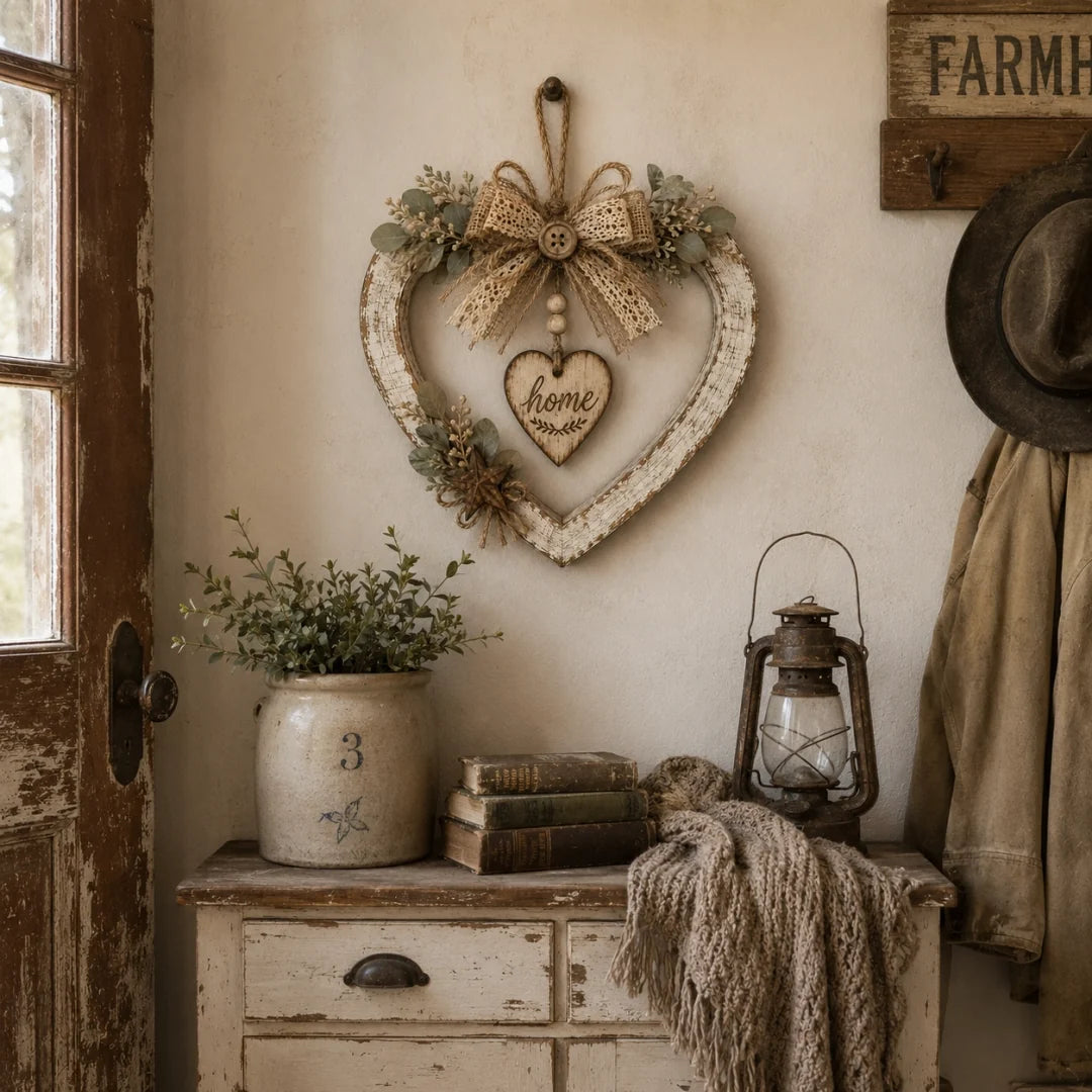 Rustic Farmhouse “Home” Heart Wreath – Ready-to-Hang Country Wall Decor