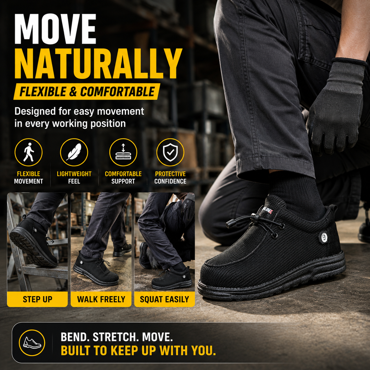 🥾 Lightweight Steel Toe Safety Loafers – Breathable Non-Slip Work Shoes | 🚚 Free Shipping