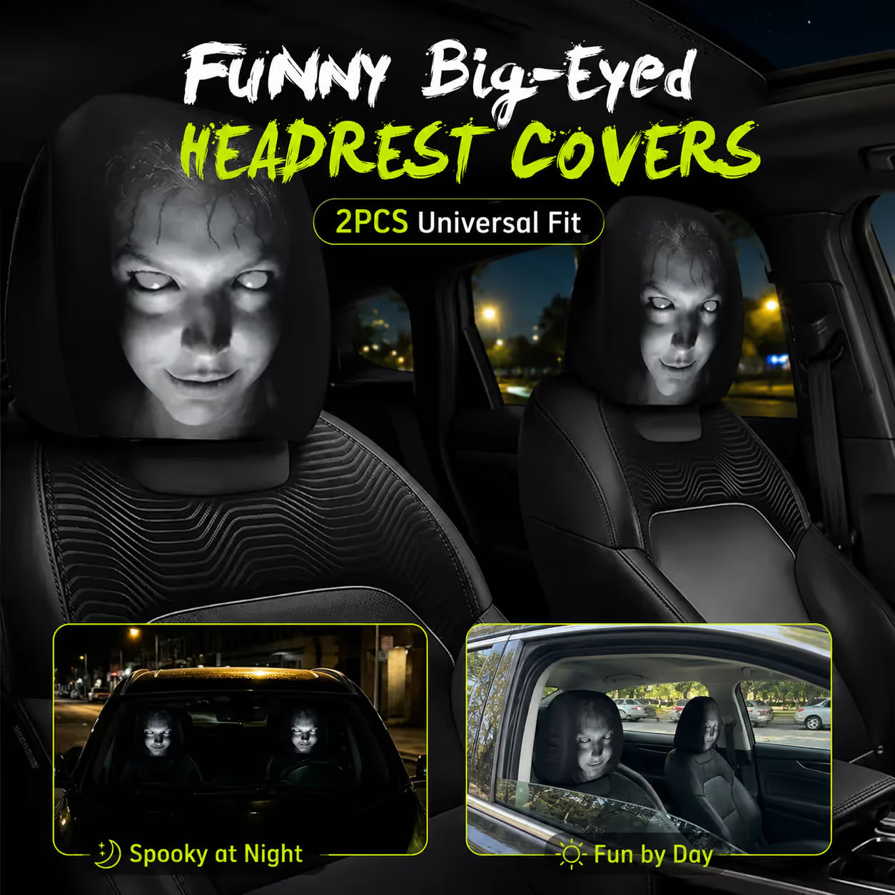 😆 Funny Cartoon Car Headrest Covers – 2PCS Universal Fit 🚗