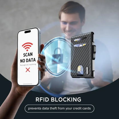 🔥Minimalist Pop-Up Wallet for Men – RFID Blocking Aluminum Card Holder , ID Window & Leather Front Pocket
