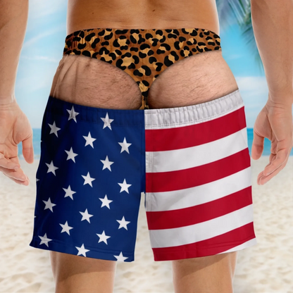 Funny Patriotic Men Swim Trunks - Personalized Birthday Gifts For Husband, Son, Grandson, Brother, Grandpa, Dad, Yourself - Warning Wide Load
