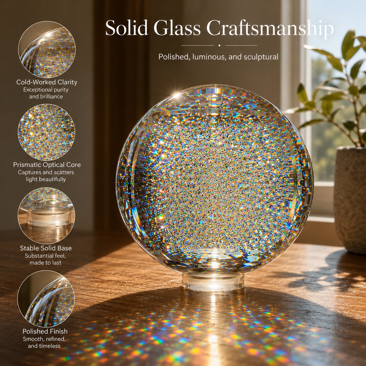 Holographic Refraction Art Sphere – Premium Optical Glass Light Prism Decor for Home & Office
