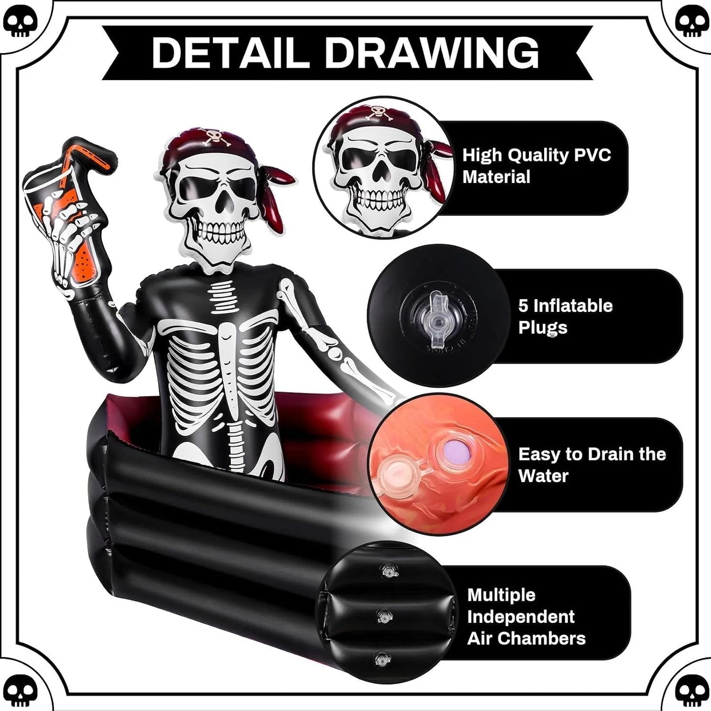 ☠️40-Gallon Inflatable Pirate Skeleton Cooler for Halloween