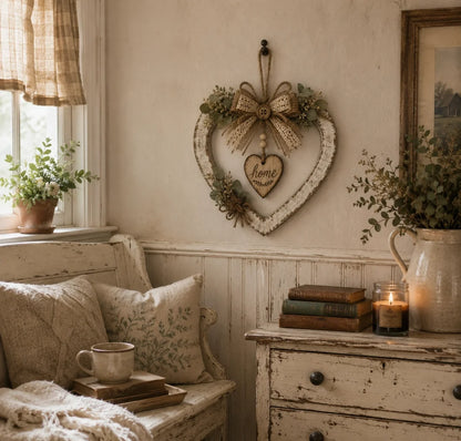 Rustic Farmhouse “Home” Heart Wreath – Ready-to-Hang Country Wall Decor