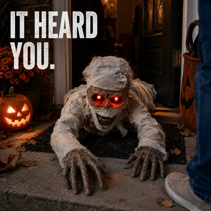 💀Sound-Activated Animated Crawling Mummy with Glowing Red Eyes