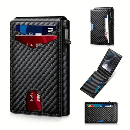 🔥Minimalist Pop-Up Wallet for Men – RFID Blocking Aluminum Card Holder , ID Window & Leather Front Pocket