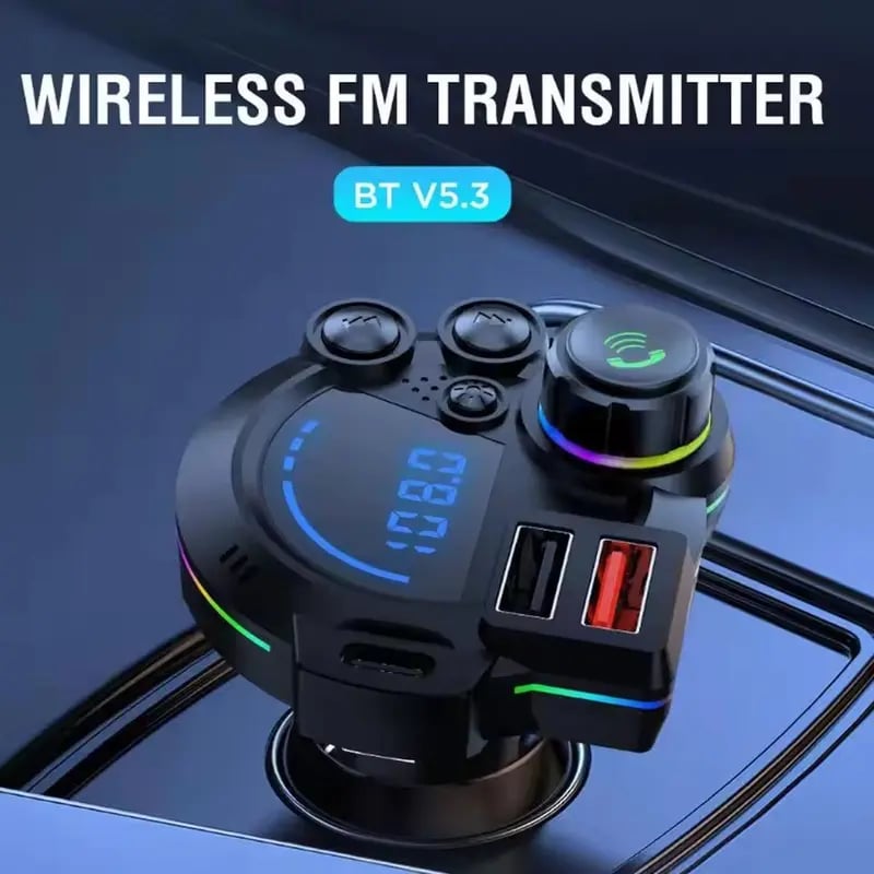 ⚡ 20W PD Car Charger & Bluetooth 5.3 FM Transmitter – Bass Booster & RGB Light – Wireless MP3 Radio Adapter 🎵